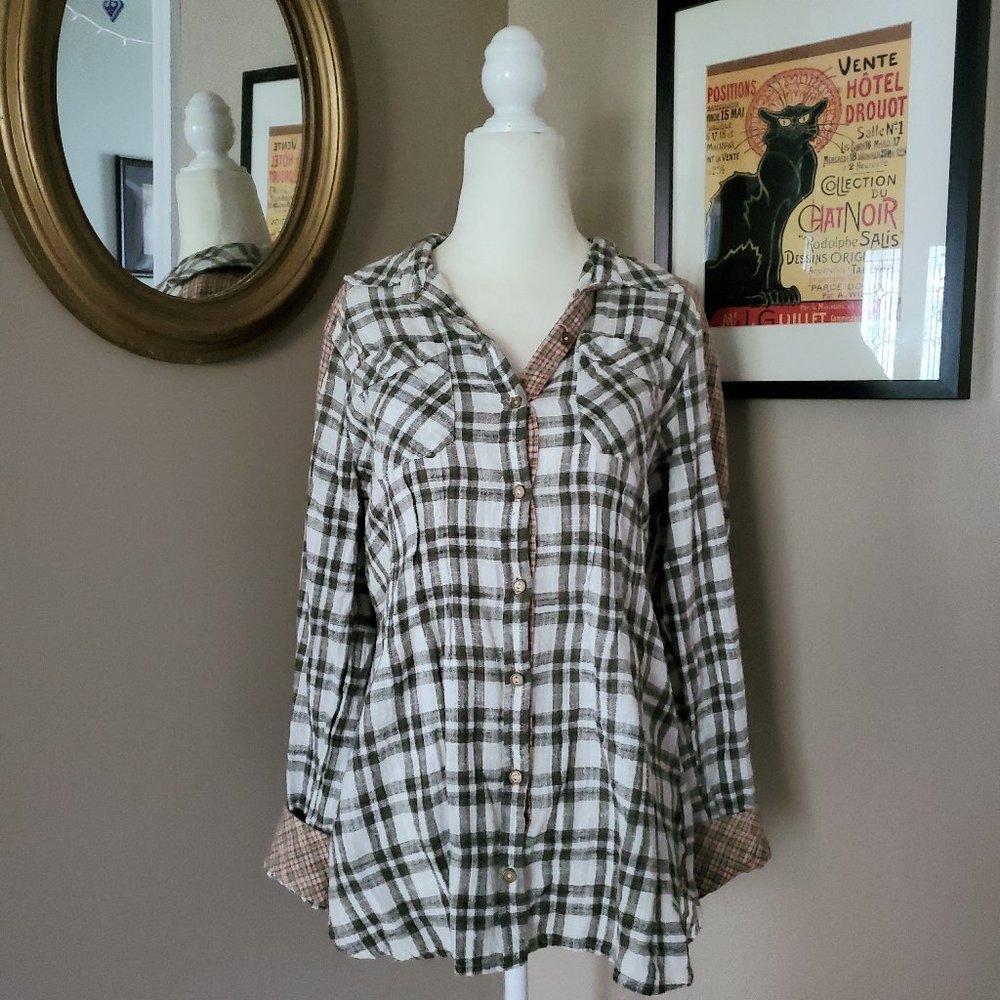 Free People Catch Up with Me Plaid Flannel Button-Down Shirt Size Small - Picture 2 of 16